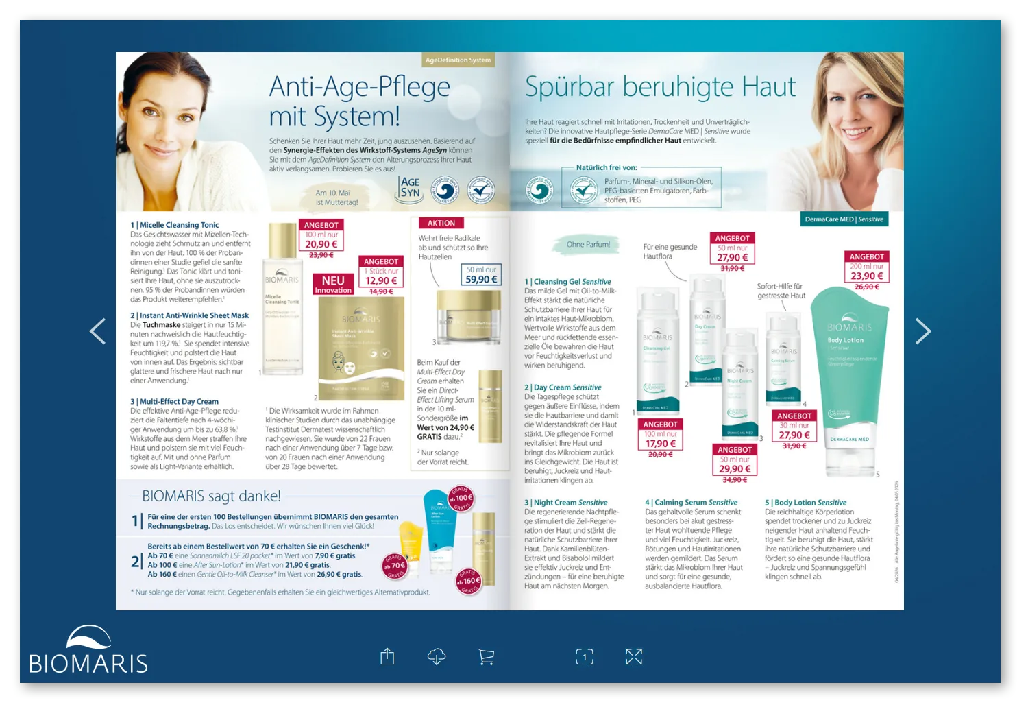 BIOMARIS E-Paper – Ein Meer von Angeboten Zum aktuellen E-Paper "Ein Meer von Angeboten" mit Pflegeprodukten und Rabattpreisen