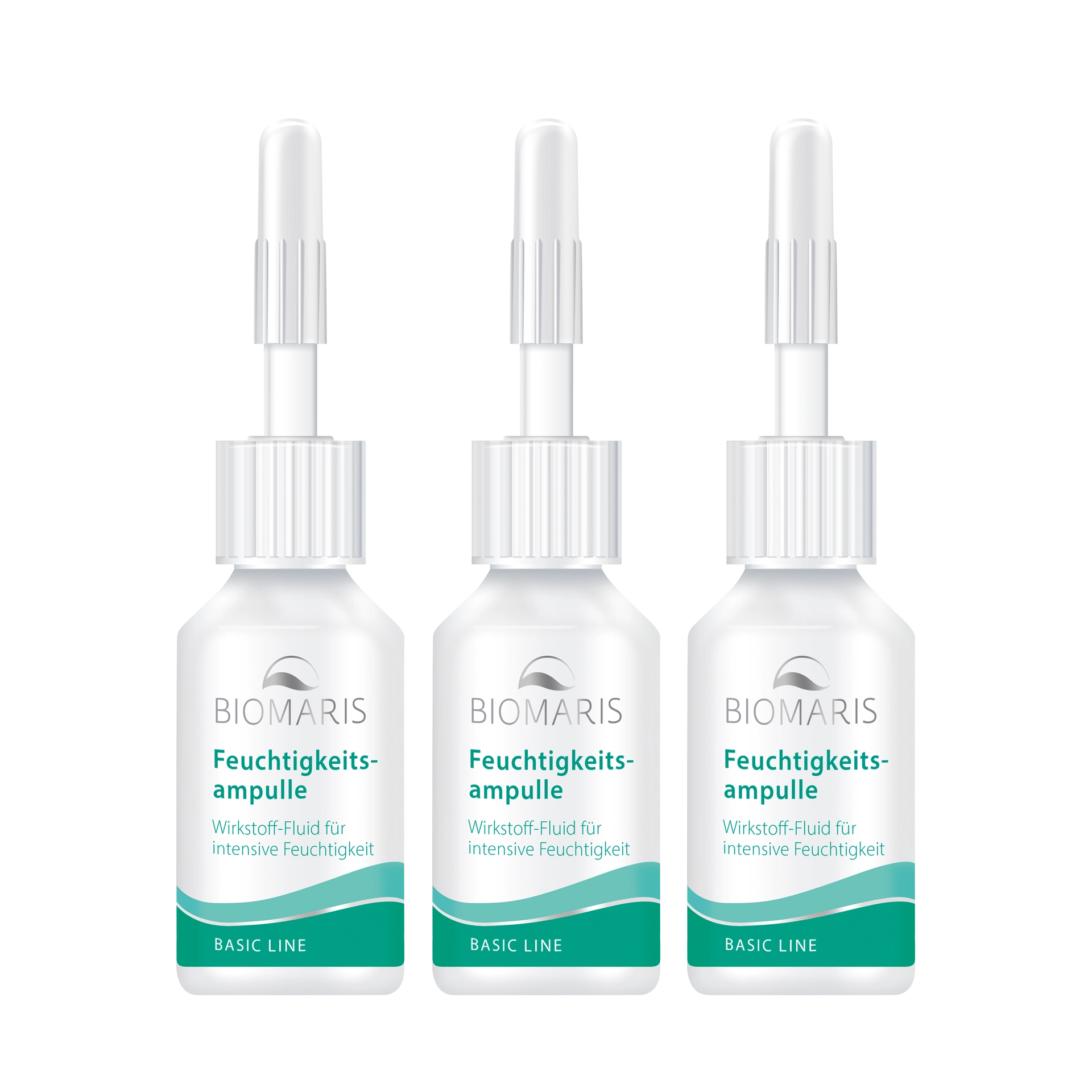 Feuchtigkeitsampullen Drei Feuchtigkeitsampullen mit Wirkstoff-Fluid