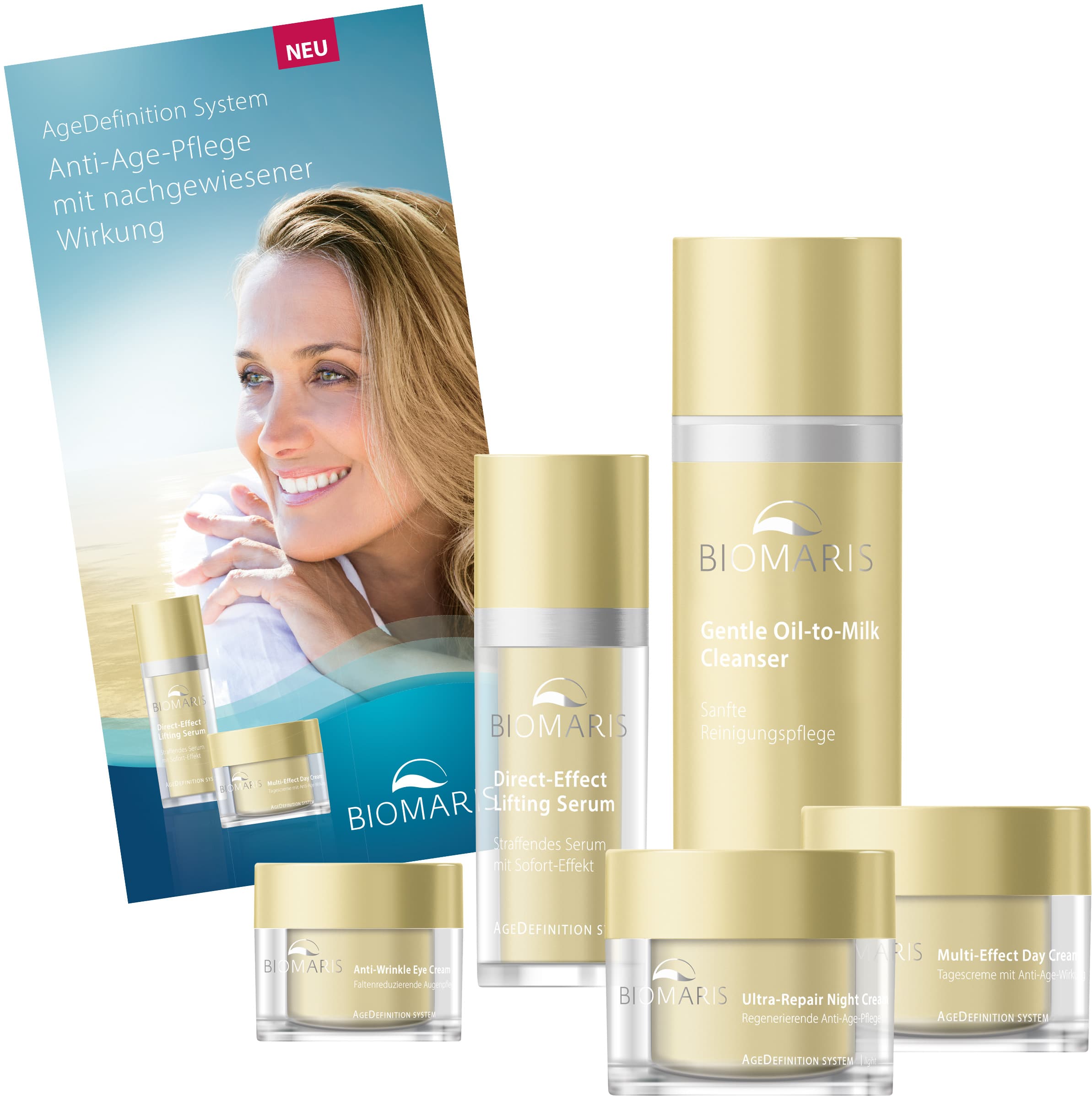 Produkte der Linie „Age Definition System“ und Produktflyer