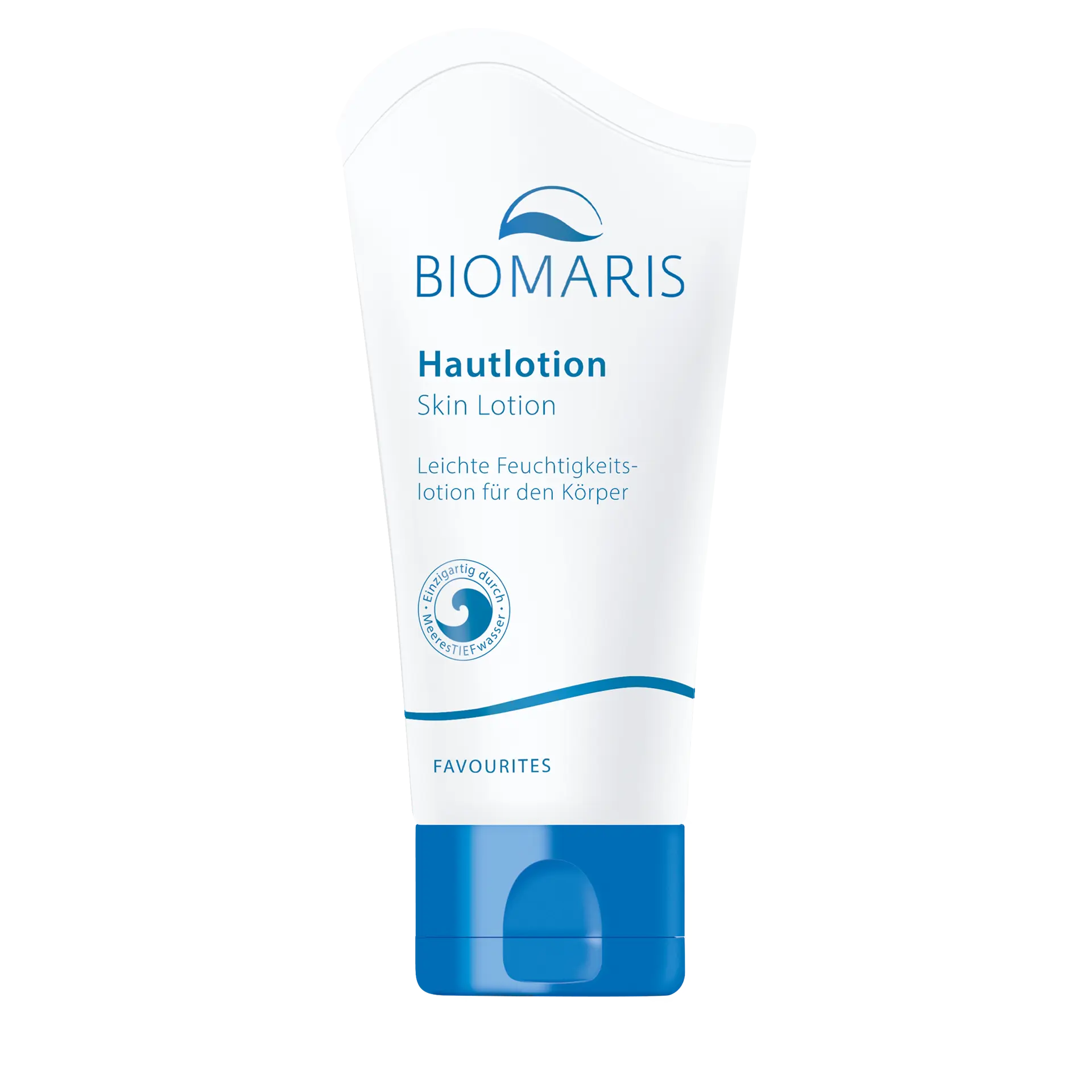 Hautlotion pocket in weißer Tube mit blauem Klappdeckel