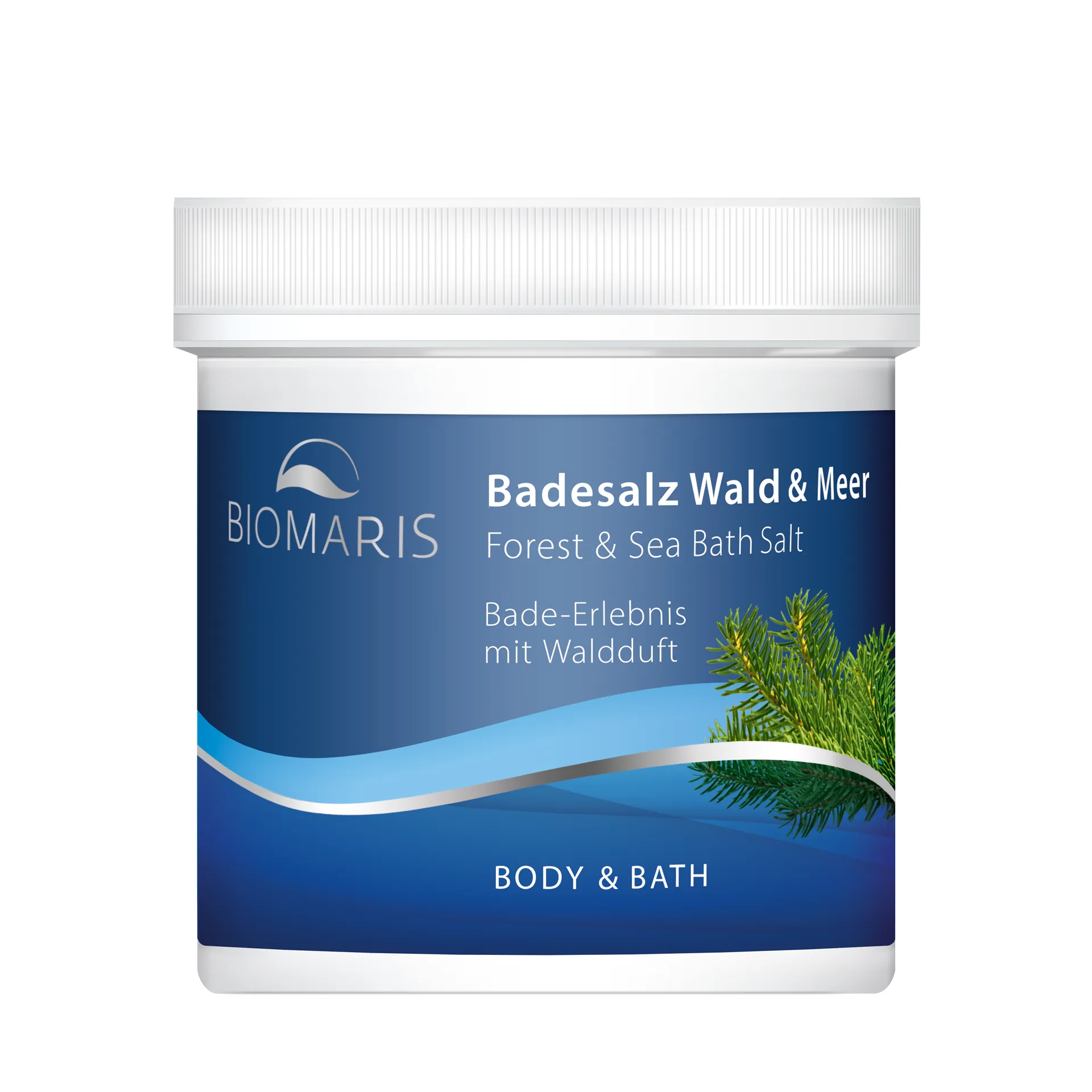 Badesalz Wald & Meer Badesalz Wald & Meer in runder Dose mit blauem Etikett mit Tannenzweig-Motiv