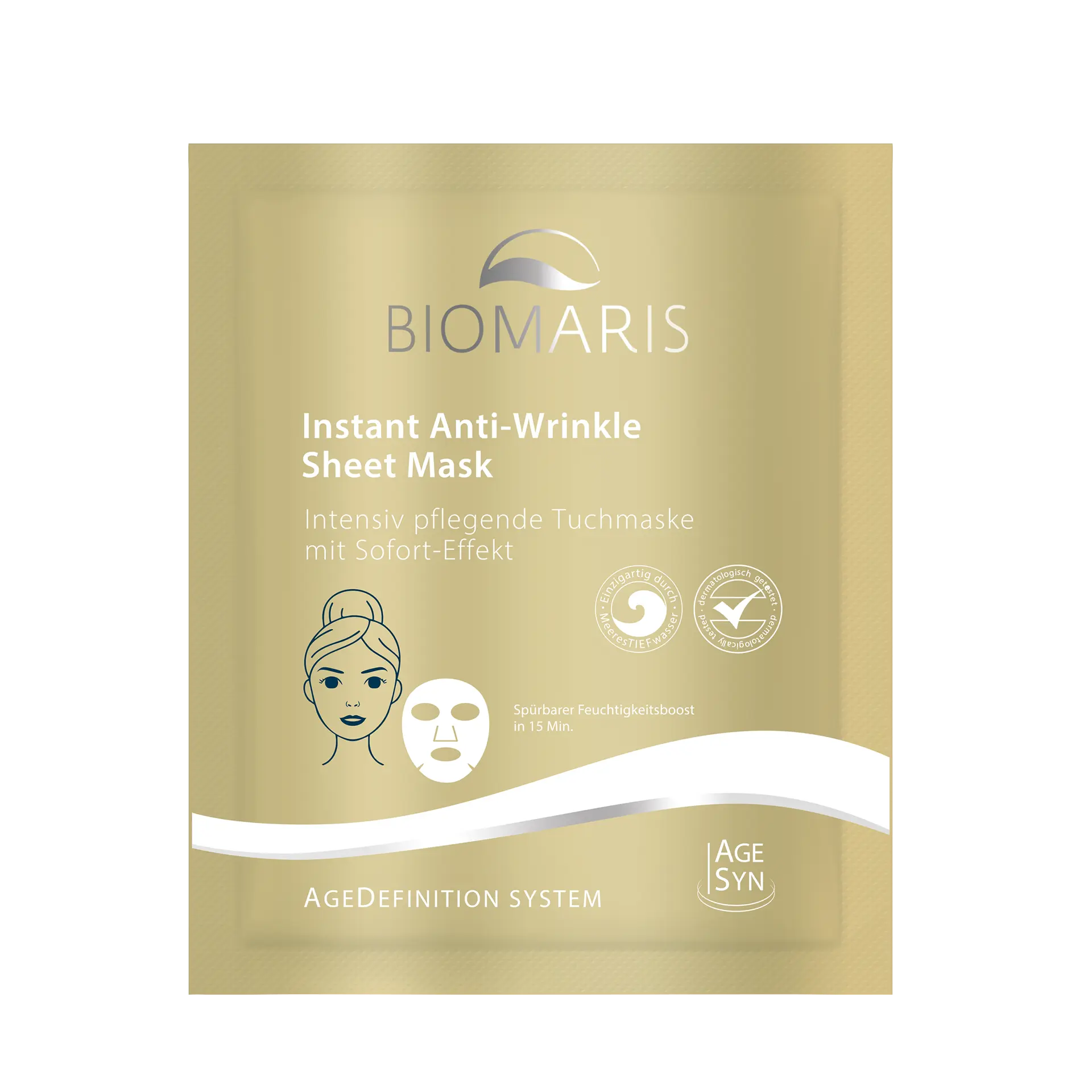 Instant Anti-Wrinkle Sheet Mask in goldfarbener Sachet-Verpackung