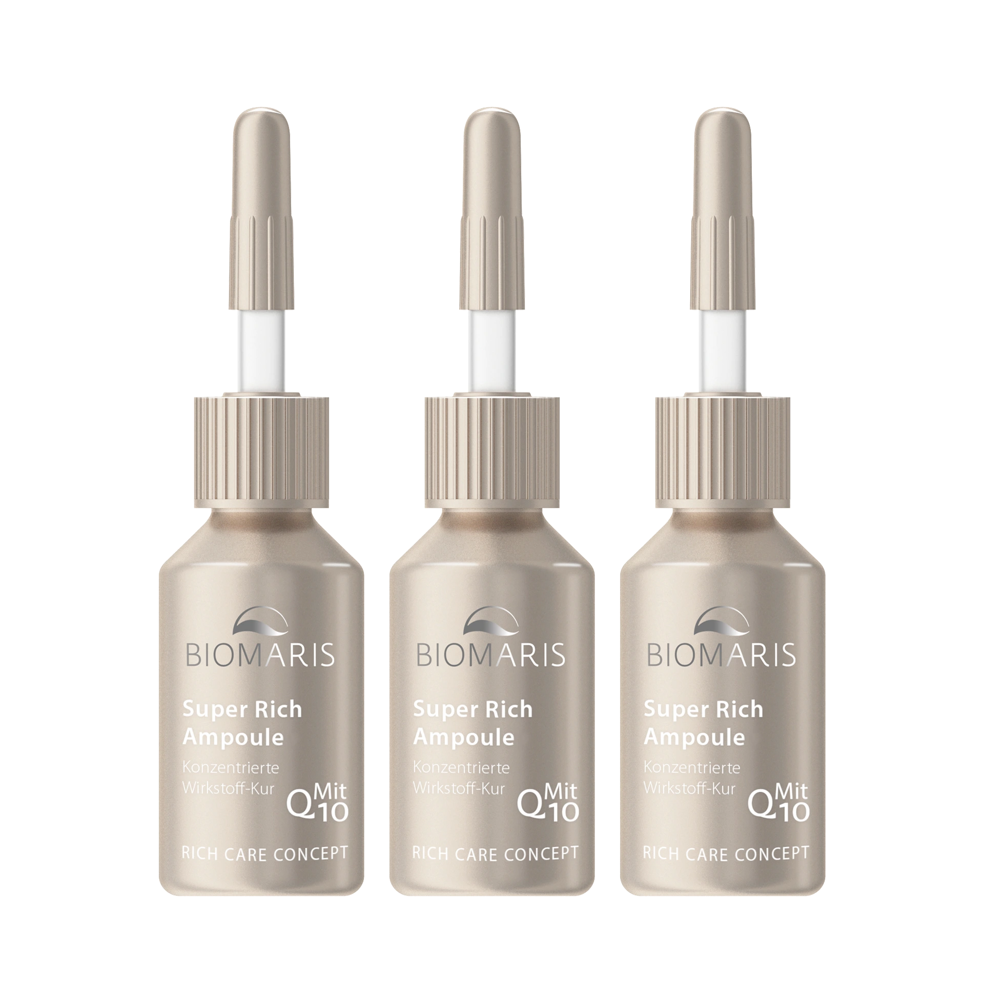 Super Rich Ampoules Drei Super Rich Ampoules in schlickfarbenen Ampullen mit Q10