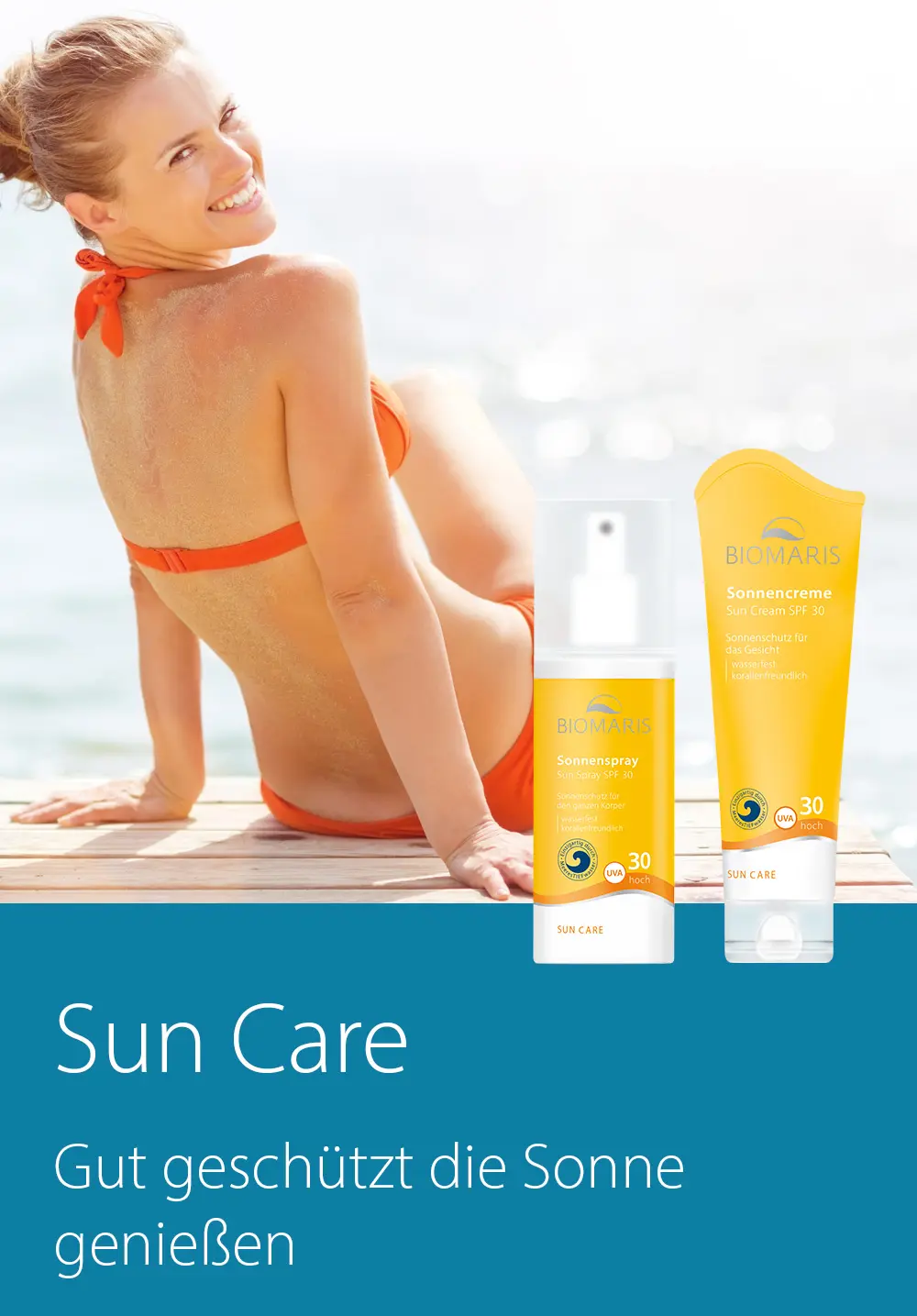 Sun Care, Flasche, Kosmetik, Sonnenschutz, Person, Bademode