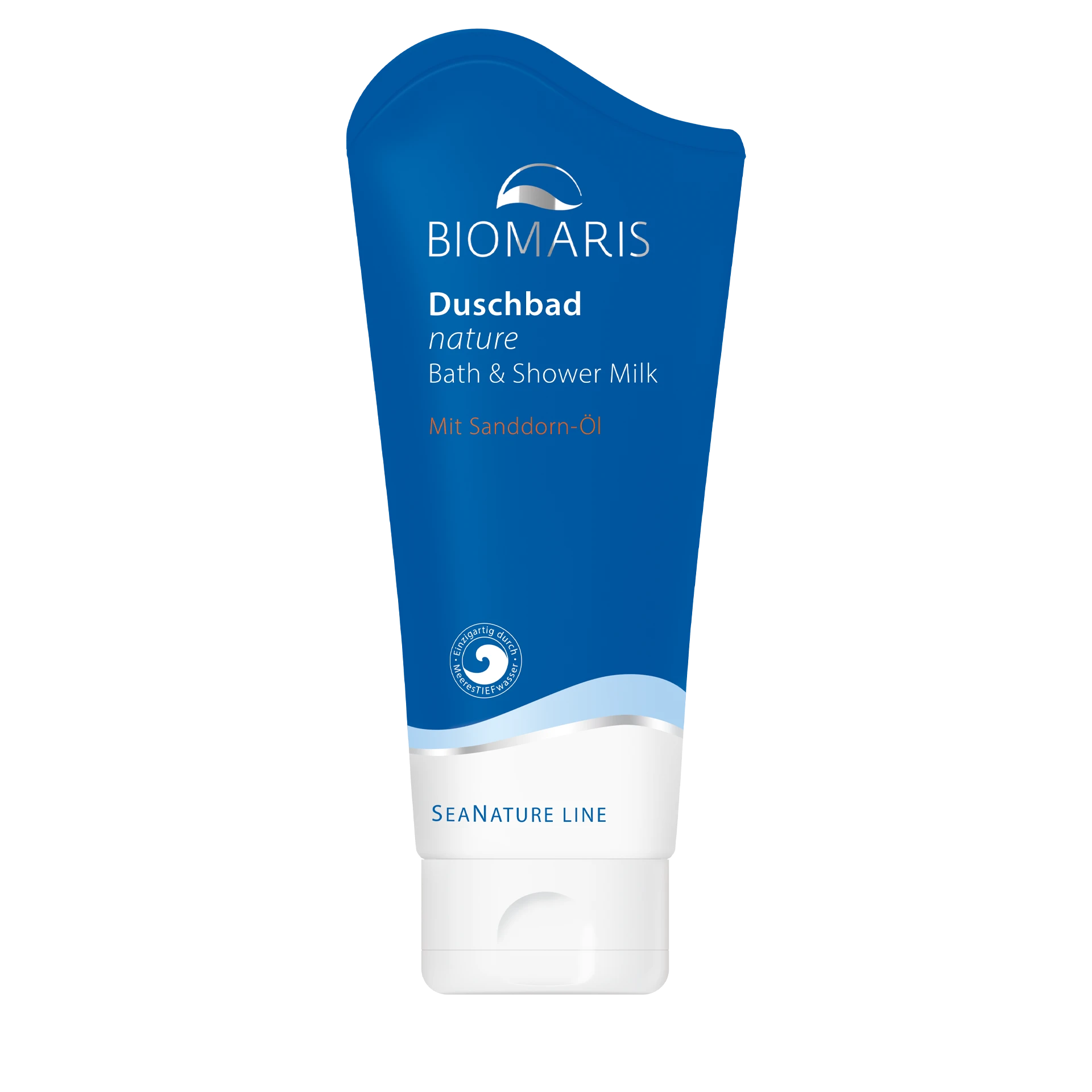 Duschbad nature in blauer Tube mit weißem Klappdeckel